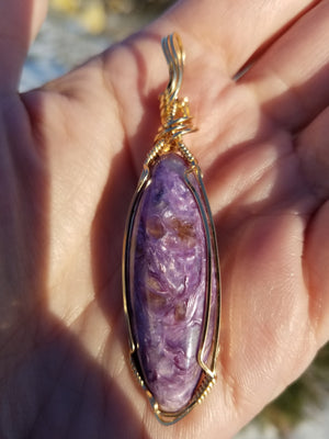 Amazing Charoite Gem Hand-Sculpted in 14kt Gold-filled wire