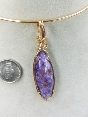 Amazing Charoite Gem Hand-Sculpted in 14kt Gold-filled wire