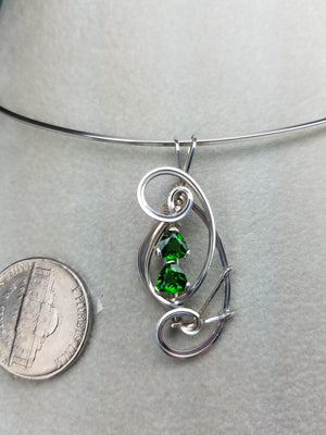 Chrome Diopside Jewelry Set- Pendant and matching Earrings Hand-sculpted in Argentium Sterling (tarnish resistant) Silver Wire