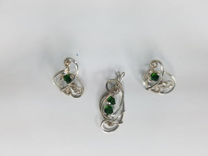 Chrome Diopside Jewelry Set- Pendant and matching Earrings Hand-sculpted in Argentium Sterling (tarnish resistant) Silver Wire