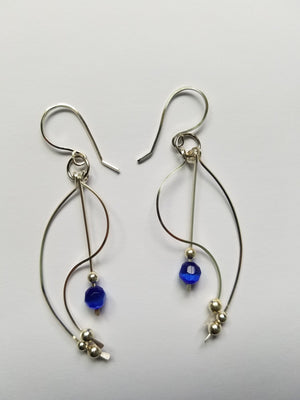 Sterling Sliver .925 Swoopy Earrings with Blue Cat's Eye drop