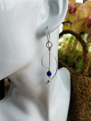 Sterling Sliver .925 Swoopy Earrings with Blue Cat's Eye drop