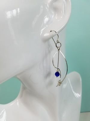 Sterling Sliver .925 Swoopy Earrings with Blue Cat's Eye drop