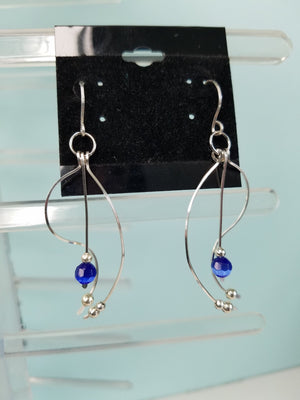 Sterling Sliver .925 Swoopy Earrings with Blue Cat's Eye drop