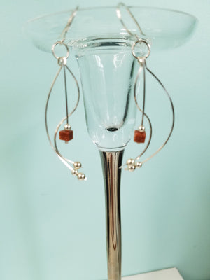 Sterling Sliver .925 Swoopy Earrings with Brown Goldstone drop