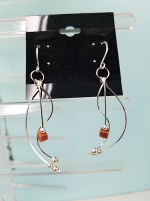 Sterling Sliver .925 Swoopy Earrings with Brown Goldstone drop