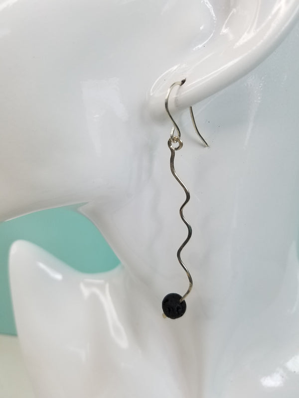 Lava Bead Diffuser Dangle Earrings Hand Sculpted in Argentium Silver (tarnish resistant) Wire