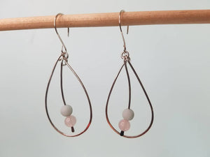 Frosted Amazonite & Rose Quartz Beaded Teardrop Earrings hand sculpted in Argentium Silver (tarnish resistant) Wire