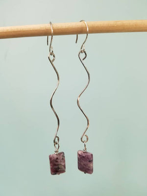 Long & Simple Drop Earrings with a Natural Charoite Drop Bead hand sculpted in Argentium Silver (tarnish resistant)