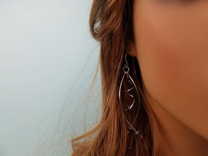 Unique Argentium Silver (tarnish resistant) Swirly Dangle Beaded Earrings