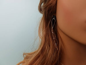 Unique Argentium Silver (tarnish resistant) Long Swirly Dangle Beaded Earrings