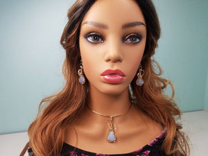 Light Blue Chaldecony Pendant and Earring set hand sculpted in 14kt gold filled wire