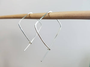 Kite Shape Minimalist Threader Earrings hand sculpted in Argentium Silver (tarnish resistant)