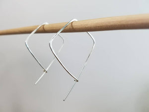 Kite Shape Minimalist Threader Earrings hand sculpted in Argentium Silver (tarnish resistant)