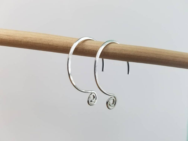 Small Hoop Spiral Minimalist Threader Earrings hand sculpted in Argentium Silver (tarnish resistant) Wire or 14 kt Gold Filled Wire