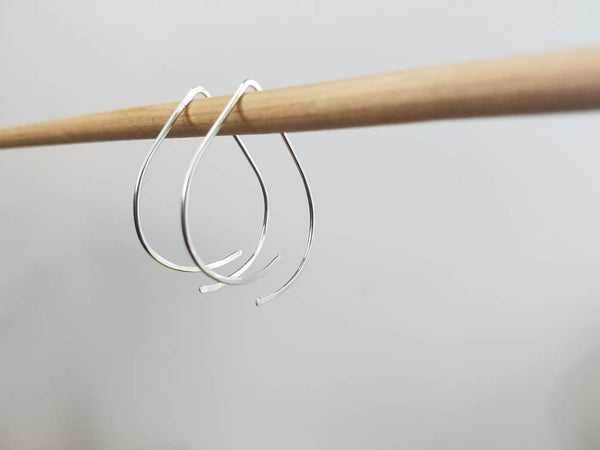 Teardrop Minimalist Threader Earrings hand scuplted in Argentium Silver (tarnish resistant)