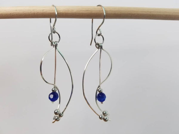 Sterling Sliver .925 Swoopy Earrings with Blue Cat's Eye drop