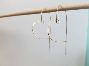 Heart Shaped Minimalist Threader Earrings hand sculpted in 14kt Gold Filled Wire