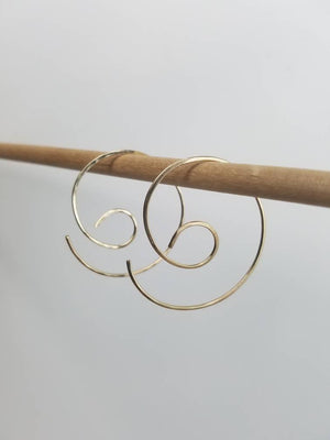 Nautilus Swirl Minimalist Threader Earrings hand sculpted in 14kt Gold Filled Wire