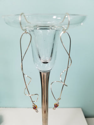 Unique Argentium Silver (tarnish resistant) Long Swirly Dangle Beaded Earrings