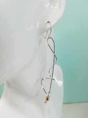 Unique Argentium Silver (tarnish resistant) Long Swirly Dangle Beaded Earrings