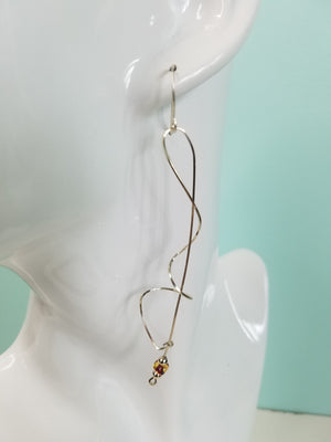 Unique Argentium Silver (tarnish resistant) Long Swirly Dangle Beaded Earrings