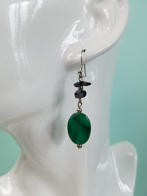 Malachite and Snowflake Jasper Dangle Earrings