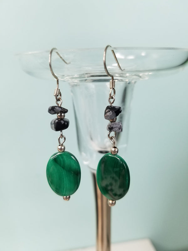 Malachite and Snowflake Jasper Dangle Earrings