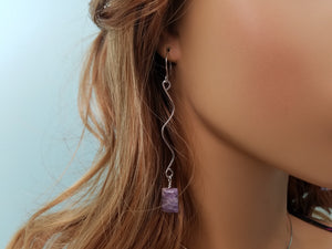 Long & Simple Drop Earrings with a Natural Charoite Drop Bead hand sculpted in Argentium Silver (tarnish resistant)