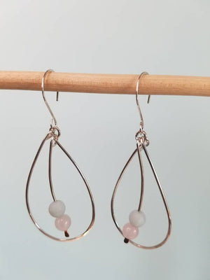 Frosted Amazonite & Rose Quartz Beaded Teardrop Earrings hand sculpted in Argentium Silver (tarnish resistant) Wire