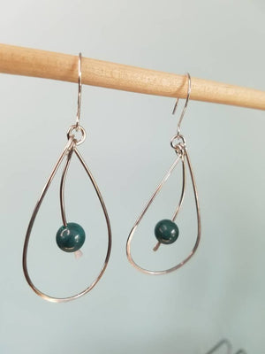 Beaded Turquoise Teardrop Earrings hand sculpted in Argentium Silver (tarnish resistant)