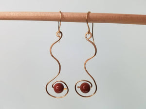 14kt Gold Filled  Swirly Dangle Earrings With Brown Goldstone Beads