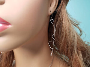 Unique Argentium Silver (tarnish resistant) Long Swirly Dangle Beaded Earrings