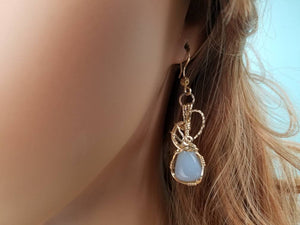 Light Blue Chaldecony Pendant and Earring set hand sculpted in 14kt gold filled wire