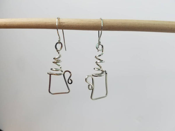 Argentium Silver (tarnish resistant) Hot Beverage Earrings--> Hot Cocoa, Tea, Coffee Earrings