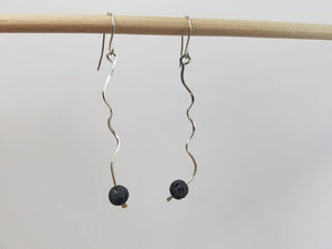 Lava Bead Diffuser Dangle Earrings Hand Sculpted in Argentium Silver (tarnish resistant) Wire