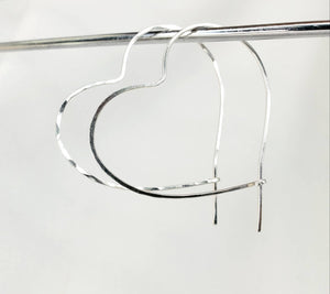 Heart Shaped (2 inch) Minimalist Threader Earrings hand sculpted in Argentium Silver (tarnish resistant)