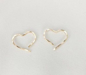 Tiny Heart Shaped Minimalist Threader Earrings hand sculpted in 14kt Gold Filled Wire