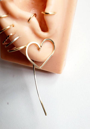 Tiny Heart Shaped Minimalist Threader Earring Jackets hand sculpted in 14kt Gold Filled Wire