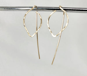 Small Leaf Shaped Minimalist Threader Earring Jackets hand sculpted in 14kt Gold Filled Wire