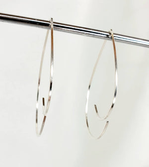 Teardrop Swoop Minimalist Threader Earrings hand scuplted in Argentium Silver (tarnish resistant)