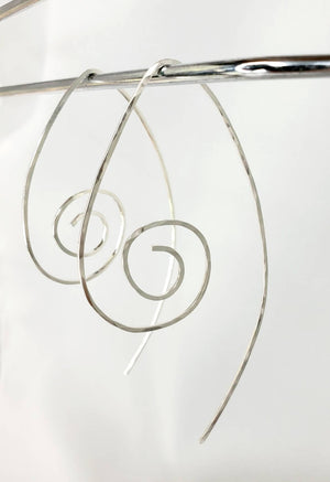 Long Spiral Minimalist Threader Earrings hand sculpted in Argentium Silver (tarnish resistant)