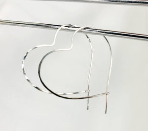 Heart Shaped (2 inch) Minimalist Threader Earrings hand sculpted in Argentium Silver (tarnish resistant)