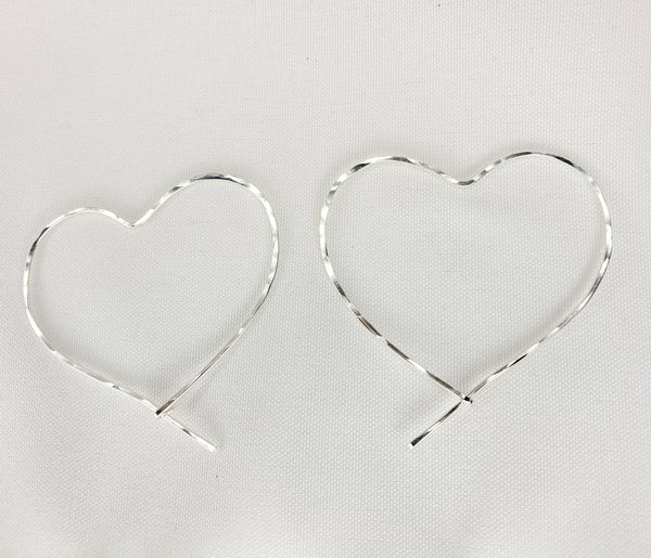 Heart Shaped (2 inch) Minimalist Threader Earrings hand sculpted in Argentium Silver (tarnish resistant)