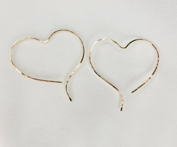 Heart Shaped Minimalist Threader Earrings hand sculpted in 14kt Gold Filled Wire