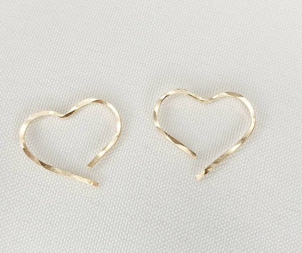 Tiny Heart Shaped Minimalist Threader Earrings hand sculpted in 14kt Gold Filled Wire