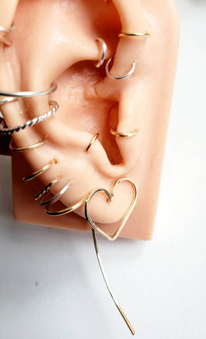 Tiny Heart Shaped Minimalist Threader Earring Jackets hand sculpted in 14kt Gold Filled Wire