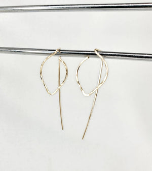 Small Leaf Shaped Minimalist Threader Earring Jackets hand sculpted in 14kt Gold Filled Wire