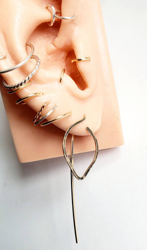 Small Leaf Shaped Minimalist Threader Earring Jackets hand sculpted in 14kt Gold Filled Wire