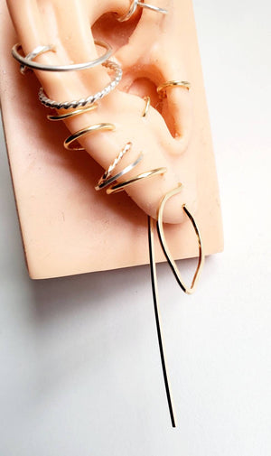 Small Leaf Shaped Minimalist Threader Earring Jackets hand sculpted in 14kt Gold Filled Wire